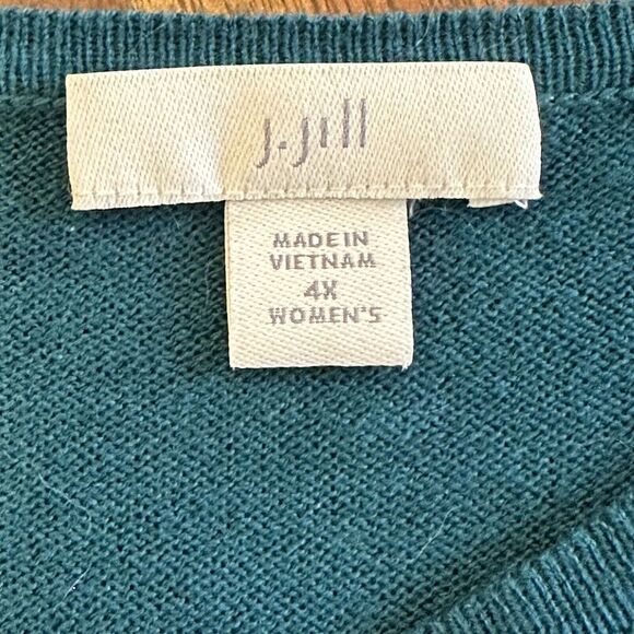 J Jill Women's 4X Cross-over Tie Front Persian Blue Teal Cotton Blend Sweater - Picture 7 of 16